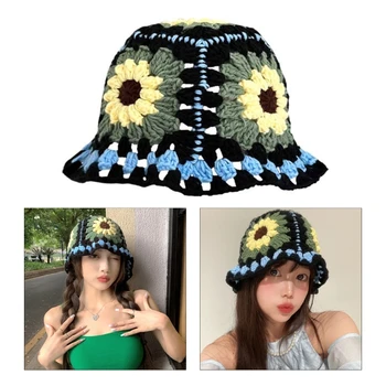 Вязаная крючком панама для женщин-подростков, Уличная Складная Рыбацкая шляпа с широкими полями для поездок на работу, Весенне-летняя шляпа с защитой от ультрафиолета