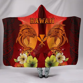 Гавайские Одеяла с капюшоном, Племенной Тунец, 3D печатное Носимое Одеяло Для Взрослых И детей, Различные типы Одеял с капюшоном