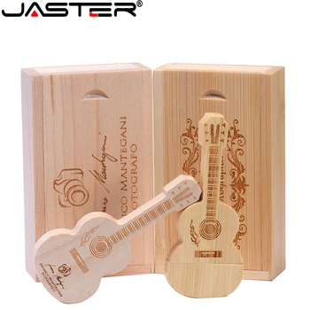 Гитара JASTER Wood USB флэш-накопители 128 ГБ, бесплатный пользовательский логотип, флеш-накопитель 64 ГБ, Деревянная коробка, Флешка, Музыкальный Креативный свадебный подарок