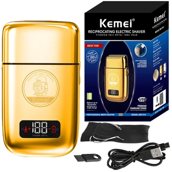 Горячая Распродажа Kemei Km-Tx3 2021new design Anti Pinch Hair Product Электрическое Бритье с Золотым Металлическим Корпусом Usb-Зарядка Возвратно-Поступательная Бритва