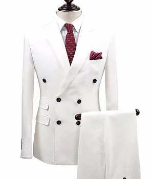 Двубортный Белый мужской костюм, 2 предмета, Приталенный Мужской Блейзер, Смокинг, костюмы на заказ, Костюм, Куртка, Брюки