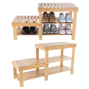Двухъярусная бамбуковая стойка для хранения обуви и скамейка для прихожей, прихожей, гостиной, спальни или ванной комнаты от