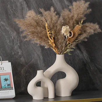 Декоративная ваза для сухих цветов, 2 шт., ваза для спальни, офиса, для помещений, Керамическая посуда в скандинавском современном стиле, Украшение комнаты