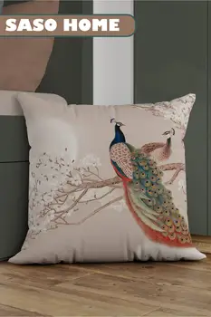 Декоративная подарочная подушка с Рисунком Заката в виде Азиатского Павлина - Наволочка