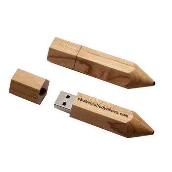 Деревянный Карандаш USB Флэш-накопители Бесплатный Пользовательский Логотип Ручка-накопитель Кленовое Дерево Реальная Емкость Memory Stick 64 ГБ/32 ГБ/16 ГБ/8G/4G Подарочный U-диск