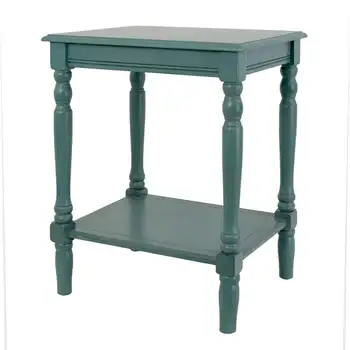 Деревянный приставной столик с полкой, сине-серый