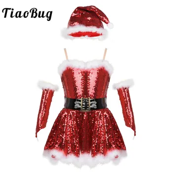 Детский Рождественский костюм Без рукавов с блестками, Балетное платье-пачка, Гимнастическое трико для фигурного катания, Джазовая Латиноамериканская танцевальная одежда