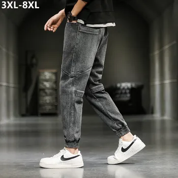 Джинсы-джоггеры длиной до щиколотки, мужские японские Толстые эластичные, Плюс Размер 8XL, Свободные джинсовые брюки, Негабаритные брюки для подростков и мальчиков в стиле хип-хоп