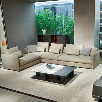 Диван из воловьей кожи в минималистичном стиле для гостиной, высококачественная комбинация диванов
