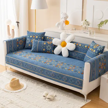 Диванная подушка с вышивкой из синели, утолщенный нескользящий чехол для дивана, четыре сезона, универсальный чехол для дивана в гостиной, полотенце для спинки
