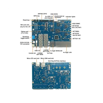Для Banana PI BPI-R3 MT7986 Плата разработки 2G + 8G EMMC с 256G SSD + 4G Модуль + Чехол + 8XAntennas + Радиатор + Штепсельная вилка ЕС