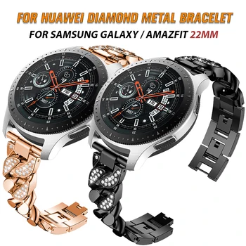 Для Huawei GT3 Pro/Samsung Galaxy watch 46 мм watch 3 45 мм Алмазный металлический женский ремешок-браслет для amazfit GTR 22 мм ремешок для часов