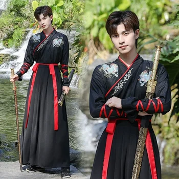 Древнее китайское платье Hanfu, Мужские традиционные платья с вышивкой, Китайский стиль, Боевые искусства, Косплей, Костюм, Кимоно, Студенческая форма