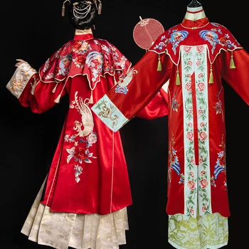 Древнекитайская свадьба Красной невесты династии Мин Hanfu Высококачественная нежная вышивка Hanfu за десять миль красного приданого
