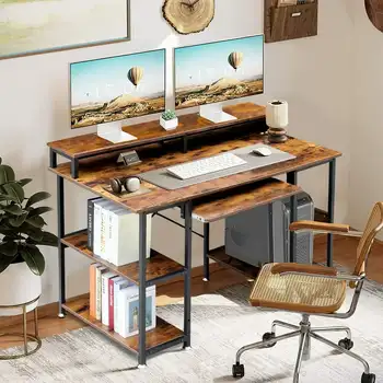 дюймовый Промышленный Компьютерный стол с полками и подставкой для процессора для домашнего офиса, винтажный