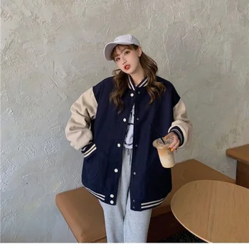 Женская куртка-бомбер Deeptown, винтажная куртка для колледжа, Корейская модная уличная одежда Оверсайз, Новинка в верхней одежде, Бейсбольные куртки, пальто