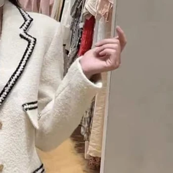 Женская шерстяная куртка на зиму 2021, офисные женские винтажные элегантные блейзеры, французская брендовая зимняя теплая куртка