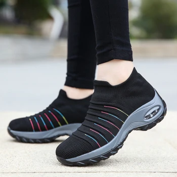 Женские кроссовки, модная повседневная обувь, кроссовки на платформе для женщин, черные кроссовки с дышащей сеткой, Tenis Feminino