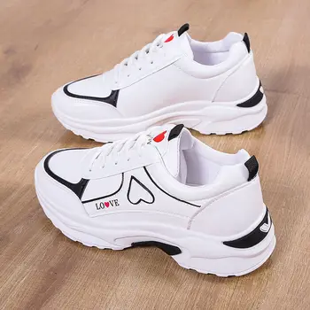Женские кроссовки на платформе в форме сердца, Женская спортивная обувь для прогулок, Дышащая белая обувь, Повседневные кроссовки Zapatos Mujer