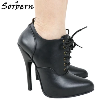 Женские туфли-лодочки Sorbern из натуральной кожи, черные матовые туфли на шнуровке, Женские туфли-лодочки на шпильке 14 см, туфли на платформе с высоким каблуком, разноцветные туфли-лодочки