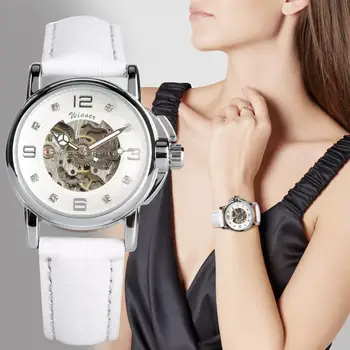 Женские часы, автоматические механические часы, Женские часы, наручные часы со скелетами, выдалбливают Автоматический механизм с автоподзаводом