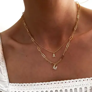 Женское ожерелье с цепочкой-скрепкой, подвеска с буквами pave CZ, Многослойные украшения для мамы девочек, Ожерелье с персонализированным именем