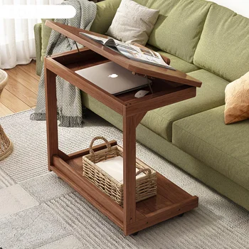 Журнальный столик AOLIVIYA для гостиной, бытовой Передвижной с откидным колесом, Приставной столик из массива дерева, Боковой шкаф для дивана, Прикроватный столик