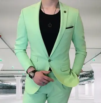 Зеленые мужские костюмы, одежда для свадьбы, выпускного вечера, приталенный верх с отворотом, элегантная двойка (куртка + брюки) Conjuntos De Chaqueta
