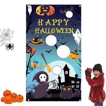 Игровой баннер с подбрасыванием призраков в стиле Хэллоуина, игры с 3 мешками для фасоли, украшение для вечеринки в честь Хэллоуина для детей
