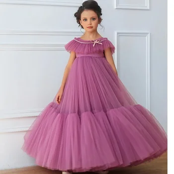 Индивидуальное Фиолетовое платье с Оборками А Силуэта для Маленьких девочек на День Рождения, Свадебные Рождественские Платья для Первого Причастия