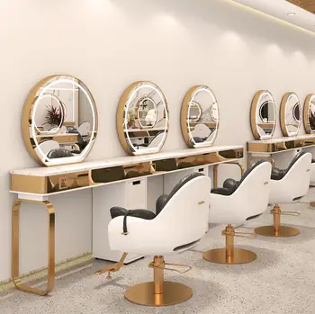Интернет-парикмахерский салон знаменитостей с мраморным зеркалом из нержавеющей стали, встроенный парикмахерский салон, специальный