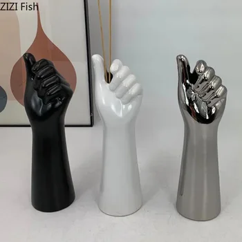 Керамическая ваза, Серебряная абстрактная рука, Цветочная композиция, Ремесла, рукопожатие, кулак, украшения ручной работы, Аксессуары для украшения дома