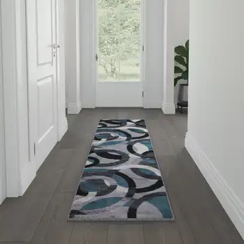 Коллекционный Геометрический коврик из Олефина размером 2 x 7 дюймов, сине-серый, с джутовой подложкой, для гостиной, Спальни, Свадебный декор 