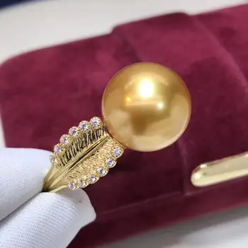 Кольца с жемчугом D112, Изысканные ювелирные изделия из золота 18 Карат, Натуральный Океан, Золотые переливы, Бриллианты 12-11 мм, Кольца для женщин, кольца с мелким жемчугом