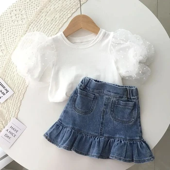 Комплект детской летней джинсовой юбки средней длины для девочек, Детская юбка-сумка, юбка в стиле хип-хоп, юбка 