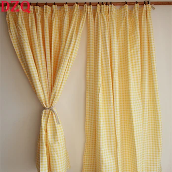 Корейские сладкие желтые Решетчатые шторы, сельские клетчатые дверные занавески, Тканевые кухонные крючки, Полу Затемненные оконные шторы #A208