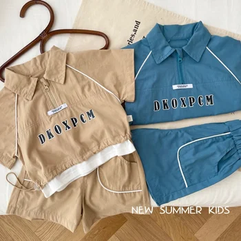 Костюм для мальчиков от 0 до 6 лет, летняя спортивная рубашка поло с алфавитом для мальчиков + модные шорты, комплект из двух предметов, одежда для мальчиков