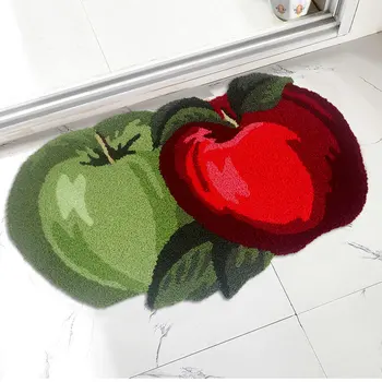 Красно-зеленый Ковер в форме яблока, Домашний декор, гостиная, прикроватная тумбочка для спальни, плюшевый коврик, нескользящий Коврик для входной двери, коврик для ног, коврик для ванной