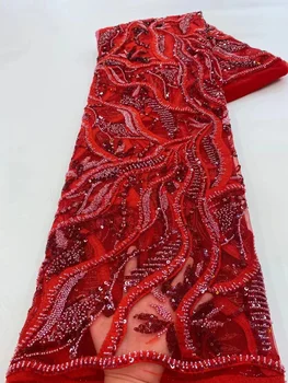 Красные блестки Африканская французская Сетчатая кружевная ткань для Жениха 2023 Высококачественный Тюлевый Кружевной материал Для Новобрачных Для пошива нигерийского свадебного платья