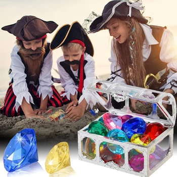 Красочный большой бриллиант с сокровищами, Пиратский сундук, Летняя подводная игрушка для бассейна с драгоценными камнями для дайвинга для детей, сувениры для вечеринок в бассейне