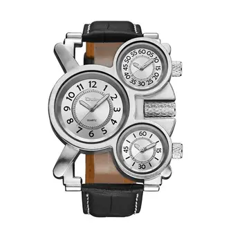 Креативные мужские часы с тремя часовыми поясами с большим циферблатом, персонализированные кожаные светящиеся модные часы