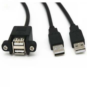 Крепление на панель USB, двухпортовый USB 2.0 A от мужчины к женщине, удлинитель M/F, Винтовой замок, кабель для крепления на панели 50 см 30 см