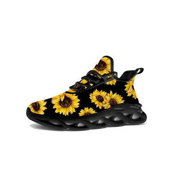 Кроссовки на плоской подошве с желтым цветком подсолнуха, мужские Женские спортивные кроссовки для бега, Высококачественные кроссовки, сетчатая обувь на шнуровке, обувь на заказ