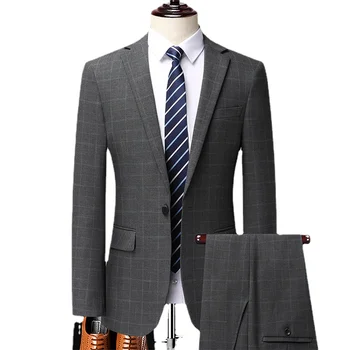 (Куртка + брюки) Новый Мужской костюм-двойка, новый однотонный приталенный Бутик деловой модной мужской одежды, комплект костюмов 5XL