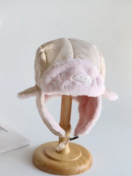 Милая шапка из овечьей шерсти с утепленной подкладкой, женская зимняя теплая защита ушей, летный шлем, Осенне-зимняя ушанка
