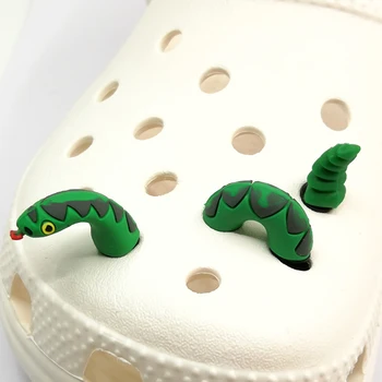 Мини-обувь из ПВХ с мультяшной пряжкой, Аксессуары с зеленой змеей, Обувь с отверстиями в пряжке, Крокодиловый шарм для обуви, Мультяшный Декоративный рисунок 2022