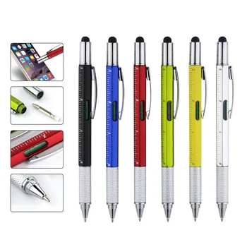 Многофункциональная шариковая ручка с отверткой, линейка, спиртовой уровень, Шариковая ручка с сенсорным экраном, 0,5 мм, черная ручка для заправки, Креативные канцелярские принадлежности