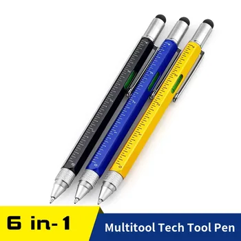 Многофункциональный инструмент 6 в 1, ручка-отвертка с линейкой, Нивелир, Шариковая ручка и заправка для ручек, Подарки для мужчин, Классный гаджет