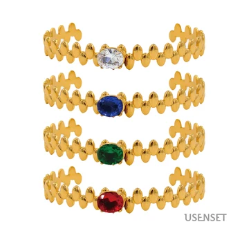 Модные овальные браслеты-манжеты из нержавеющей стали с цирконием, высококачественные женские браслеты, ювелирные изделия в форме листьев, модные аксессуары
