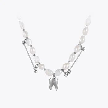 Модные Ожерелья из натурального жемчуга с зубами для женщин, Модные ювелирные изделия, Ожерелье из готической нержавеющей стали, Бесплатная доставка, Colar P3273